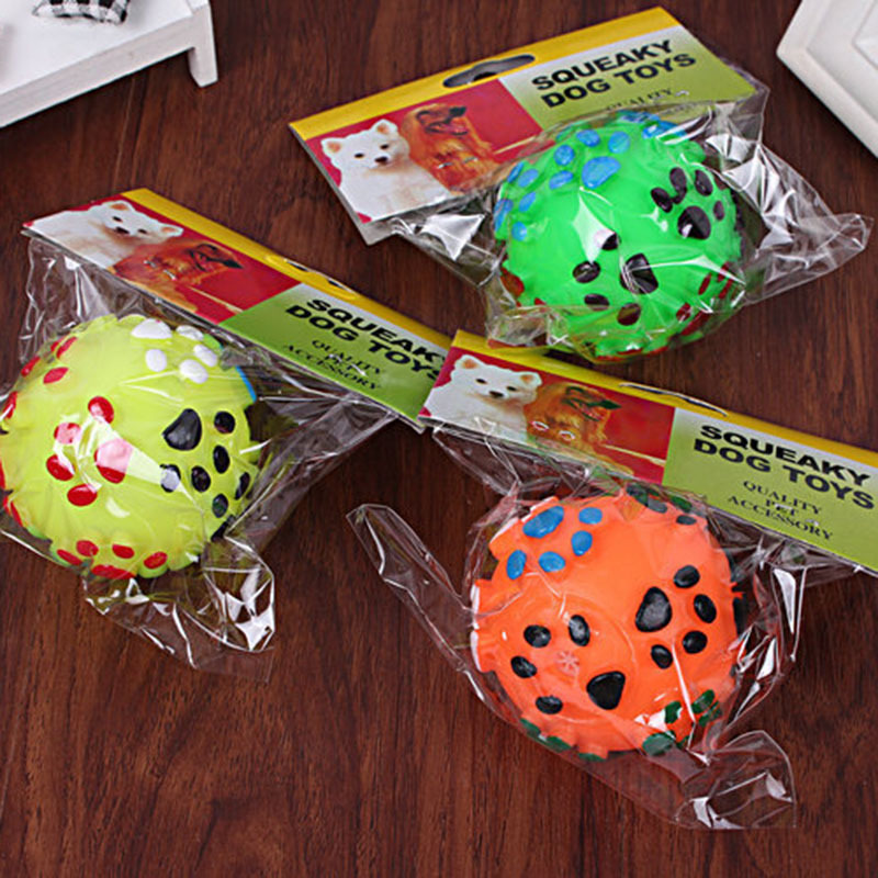 Colorful Dog Rolling Vinyl Toy Chew Footprint Design Ball With Sound