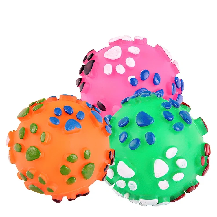 TC5003 Colorful Dog Rolling Vinyl Toy Chew Footprint Design Ball With Sound