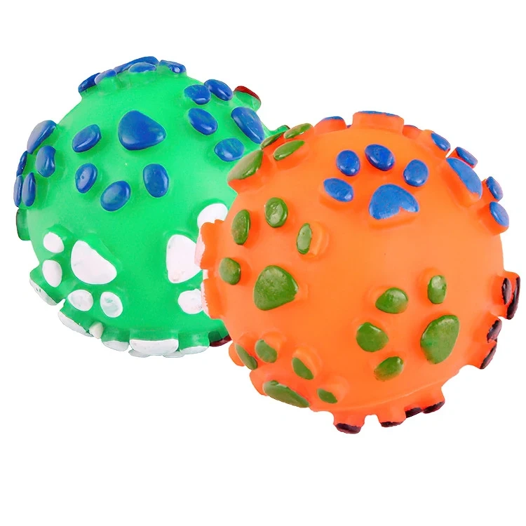 TC5003 Colorful Dog Rolling Vinyl Toy Chew Footprint Design Ball With Sound
