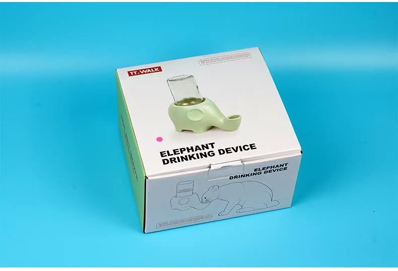 Ceramic Elephant Shape Pet Cat Puppy Water Feeder Dispenser No Spill Pet Drinker