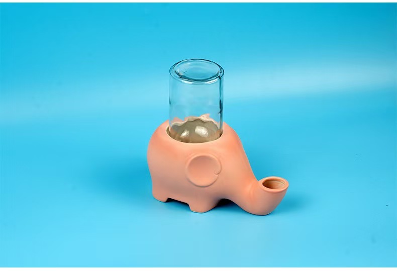 Ceramic Elephant Shape Pet Cat Puppy Water Feeder Dispenser No Spill Pet Drinker