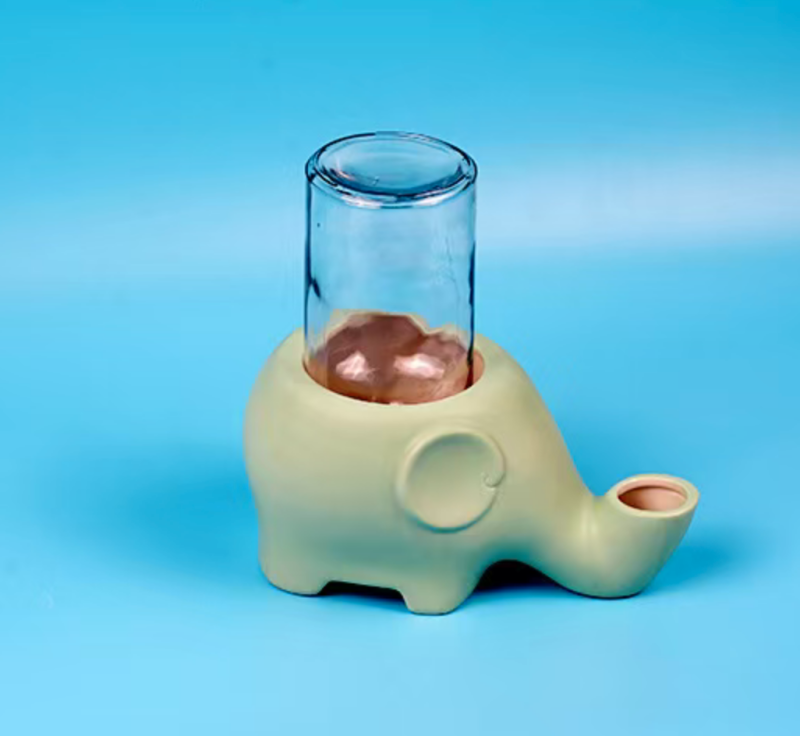 Ceramic Elephant Shape Pet Cat Puppy Water Feeder Dispenser No Spill Pet Drinker
