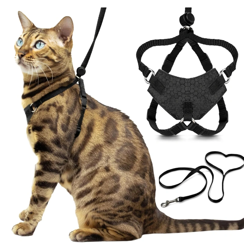 Escape Proof Cat Harness and Leash Set, Adjustable Breathable Mesh Cat Vest Harness for Walking Kitten, Medium & Large Cats
