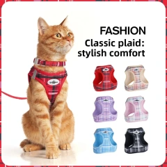Classic Plaid Three-Piece Dog & Cat Traction Rope Vest with Anti-Stress Design