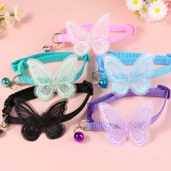 Adjustable Small Butterfly Necklace Ring for Cats Dogs Cute Polyester Chain Ribbon Accents Cat Dog Collar Pet Accessory