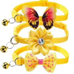 3pcs Floral Cat Collars with Adjustable Bell Bow Tie Decor Pink Cute Playful Polyester Pet Collars for Small Dogs Cats