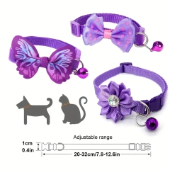 3pcs Floral Cat Collars with Adjustable Bell Bow Tie Decor Pink Cute Playful Polyester Pet Collars