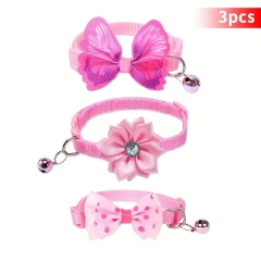 3pcs Floral Cat Collars with Adjustable Bell Bow Tie Decor Pink Cute Playful Polyester Pet Collars for Small Dogs Cats