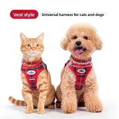 Classic Plaid Three-Piece Dog & Cat Traction Rope Vest with Anti-Stress Design
