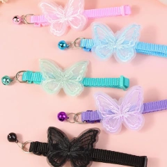 Adjustable Small Butterfly Necklace Ring for Cats Dogs Cute Polyester Chain Ribbon Accents Cat Dog Collar Pet Accessory