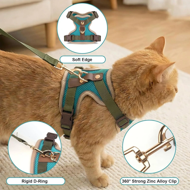 Cat Dog Harness Leash Set Reflective Breathable Mesh No Pull Adjustable Pet Vest for Kitten Puppy Walking Training