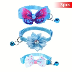3pcs Floral Cat Collars with Adjustable Bell Bow Tie Decor Pink Cute Playful Polyester Pet Collars for Small Dogs Cats
