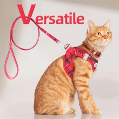 Classic Plaid Three-Piece Dog & Cat Traction Rope Vest with Anti-Stress Design