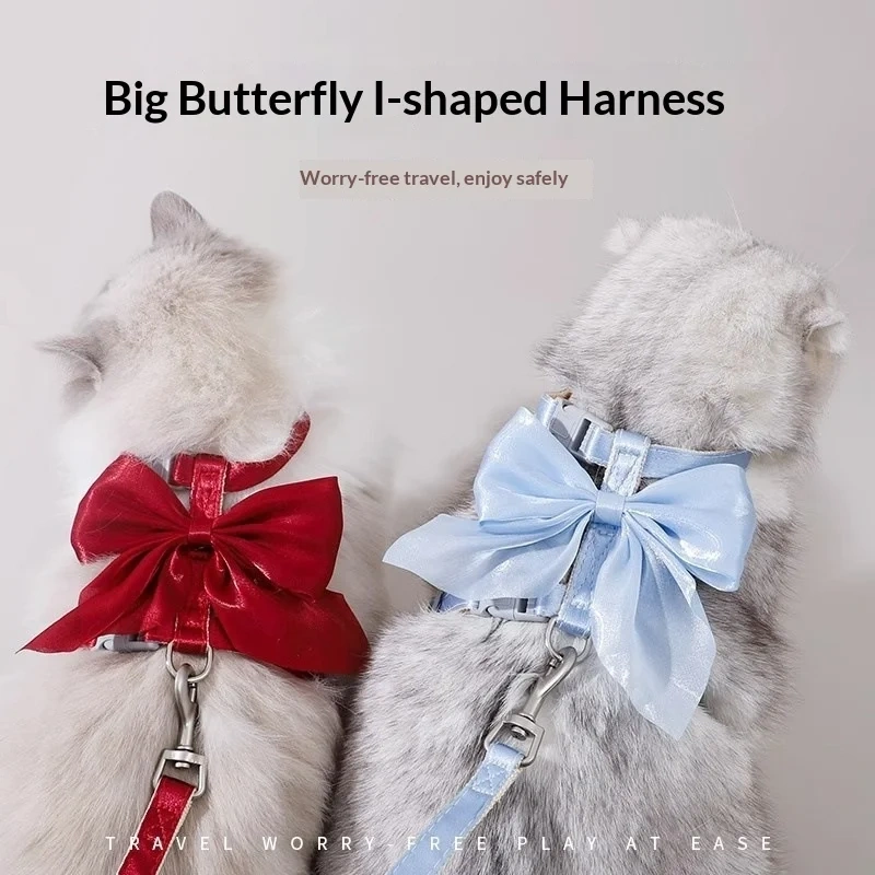 Adjustable Cat Leash with Bow Reflective Escape Proof Kitten Harness for Walking  Pet Accessories Kitten Cat Collar