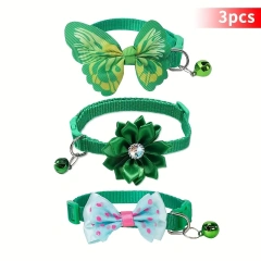 3pcs Floral Cat Collars with Adjustable Bell Bow Tie Decor Pink Cute Playful Polyester Pet Collars for Small Dogs Cats