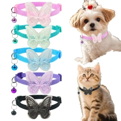 Adjustable Small Butterfly Necklace Ring for Cats Dogs Cute Polyester Chain Ribbon Accents Cat Dog Collar Pet Accessory