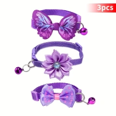 3pcs Floral Cat Collars with Adjustable Bell Bow Tie Decor Pink Cute Playful Polyester Pet Collars for Small Dogs Cats