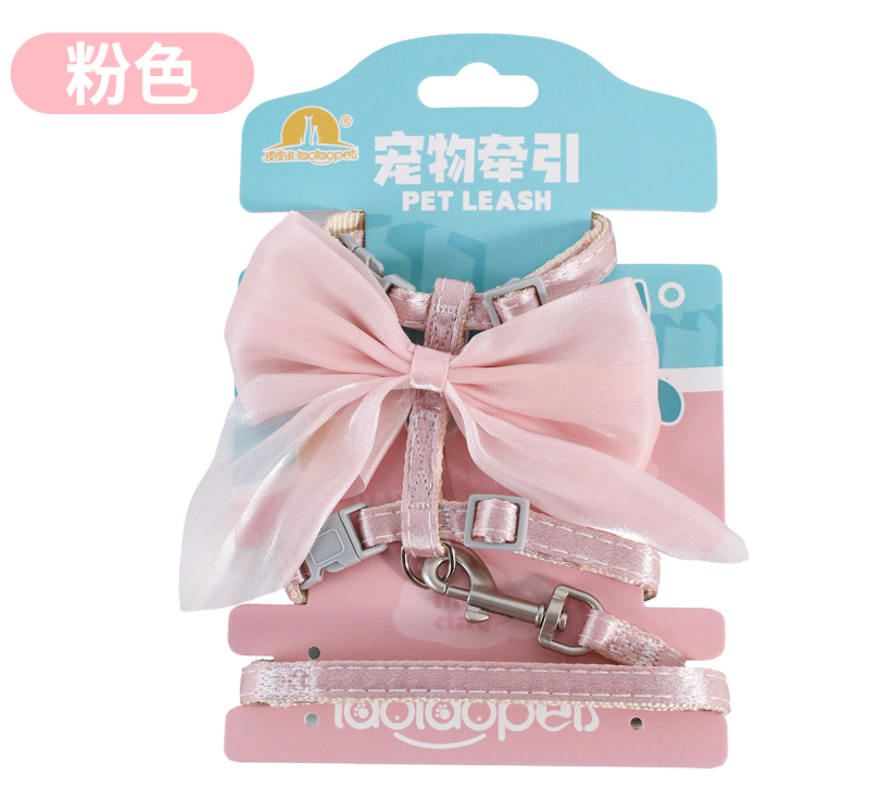Cute Bowknot Cat Harness And Leash Adjustable Pet Harness With Traction Rope Kitten Puppy Rabbit Ferret