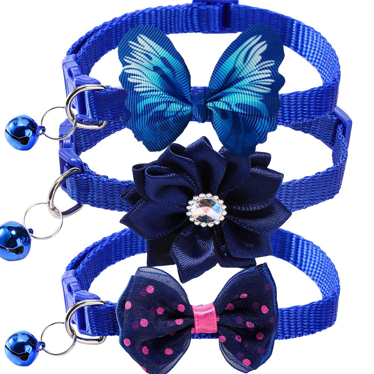3pcs Floral Cat Collars with Adjustable Bell Bow Tie Decor Pink Cute Playful Polyester Pet Collars