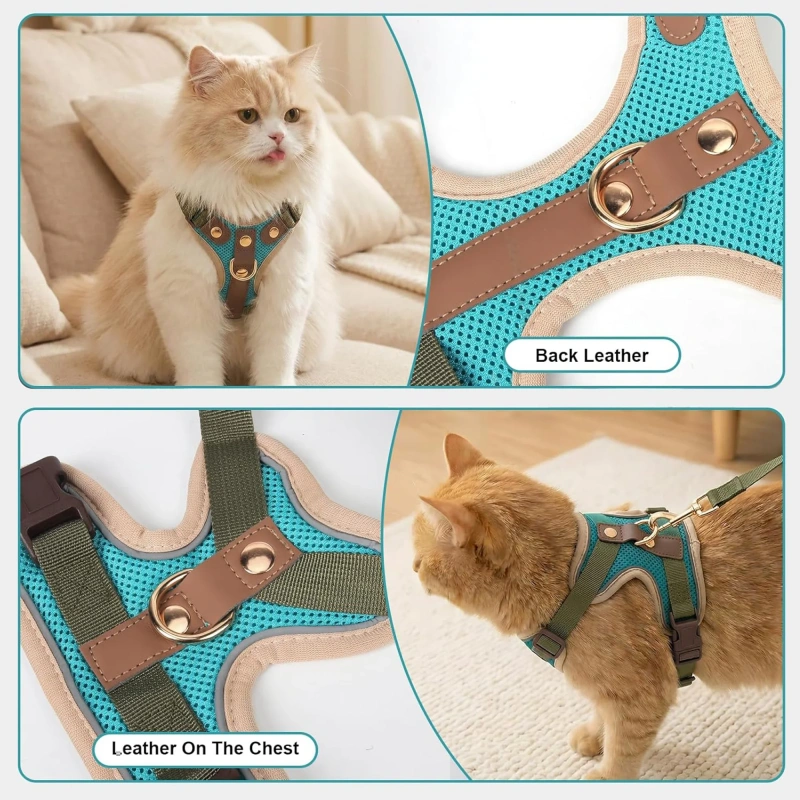 Cat Dog Harness Leash Set Reflective Breathable Mesh No Pull Adjustable Pet Vest for Kitten Puppy Walking Training