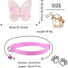 Adjustable Small Butterfly Necklace Ring for Cats Dogs Cute Polyester Chain Ribbon Accents Cat Dog Collar Pet Accessory
