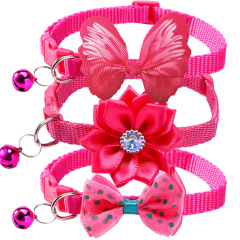 3pcs Floral Cat Collars with Adjustable Bell Bow Tie Decor Pink Cute Playful Polyester Pet Collars