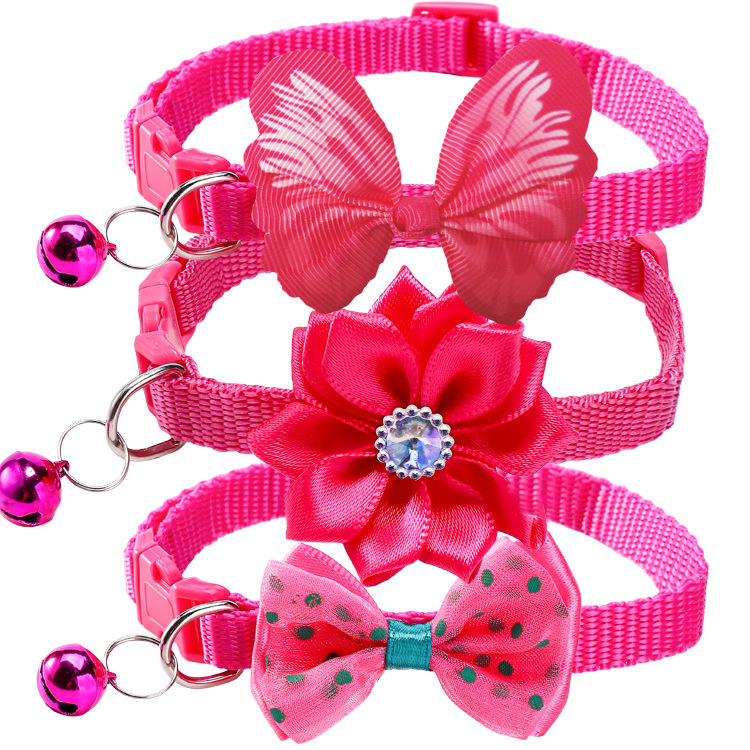 3pcs Floral Cat Collars with Adjustable Bell Bow Tie Decor Pink Cute Playful Polyester Pet Collars