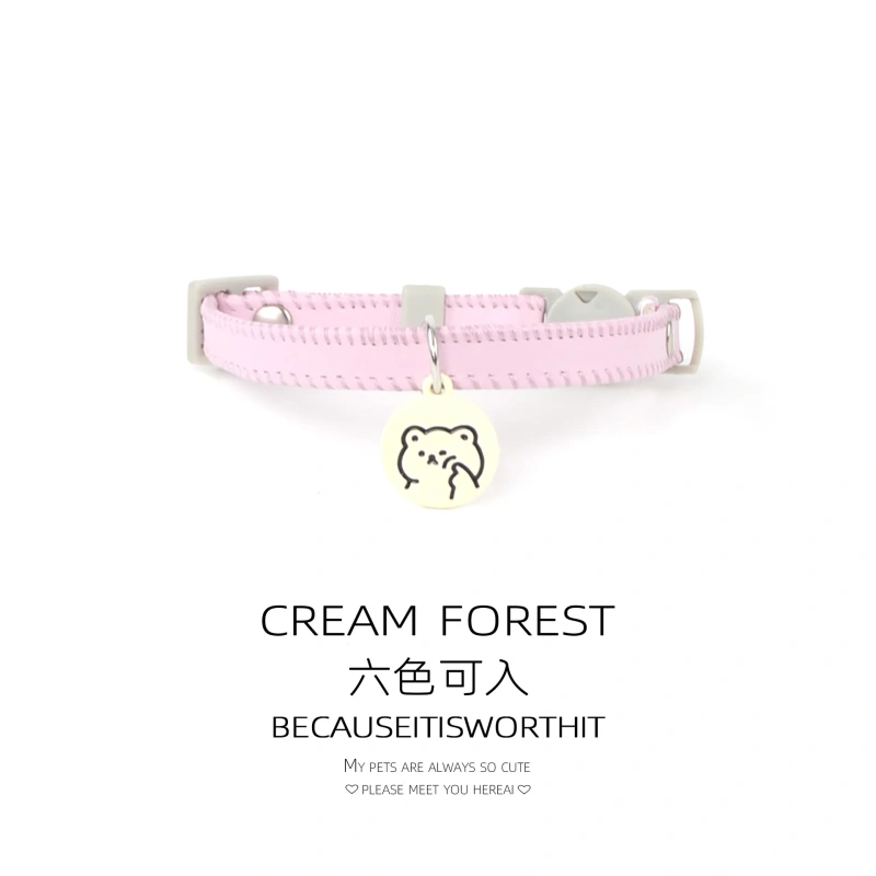 Cat Collar Dog Collar Macaron Color PU Leather Lightweight Necklace Decoration Pet Cute Cartoon Simple Collar