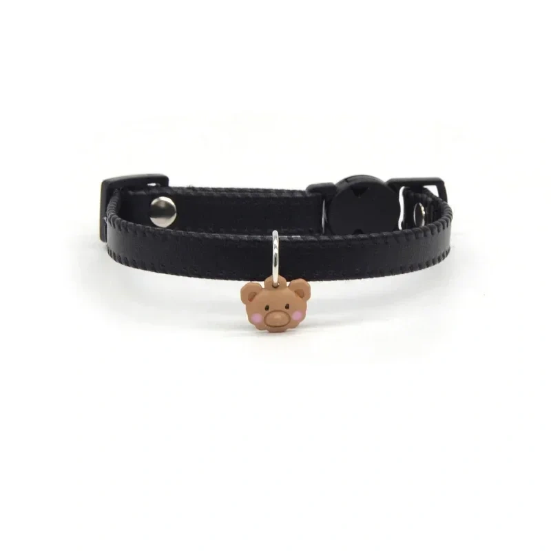 1Pc Cute Leather Adjustable Pet Collar with Bear Tag Pet Dog Cat Lead Ring Pet Accessories Kitten Puppy Anti-loss Safety Buckle
