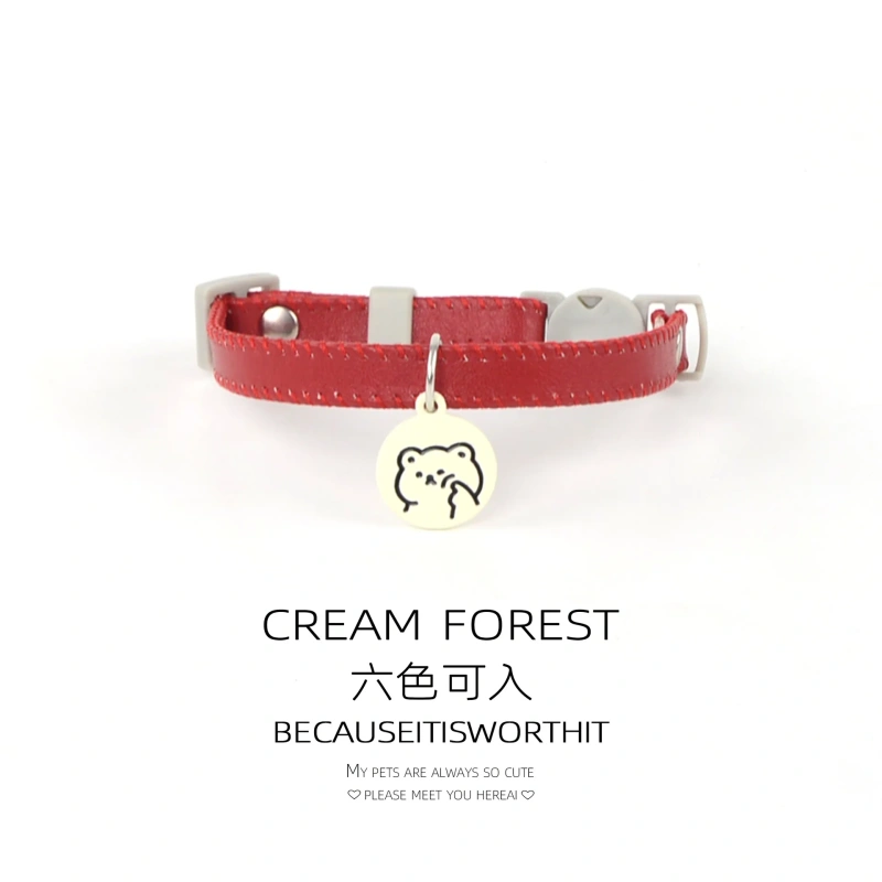 Cat Collar Dog Collar Macaron Color PU Leather Lightweight Necklace Decoration Pet Cute Cartoon Simple Collar