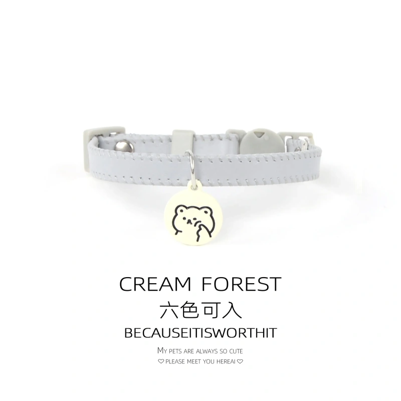 Cat Collar Dog Collar Macaron Color PU Leather Lightweight Necklace Decoration Pet Cute Cartoon Simple Collar