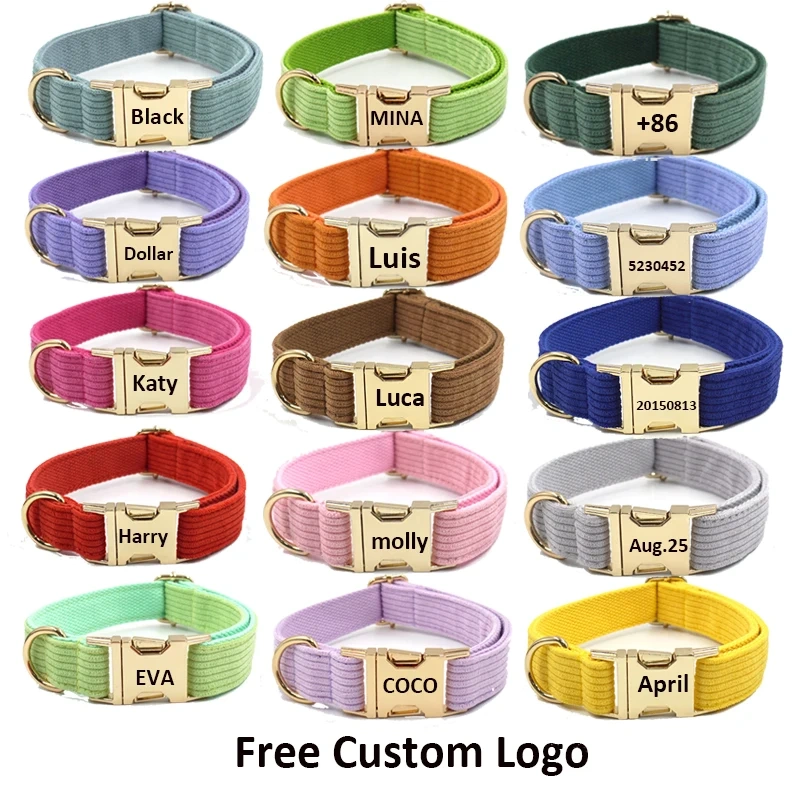 Multi Colors Corduroy Dog Cat Autumn Collars Custom Name Phone Number Puppy Necklace Adjustable Pet Leads Collar