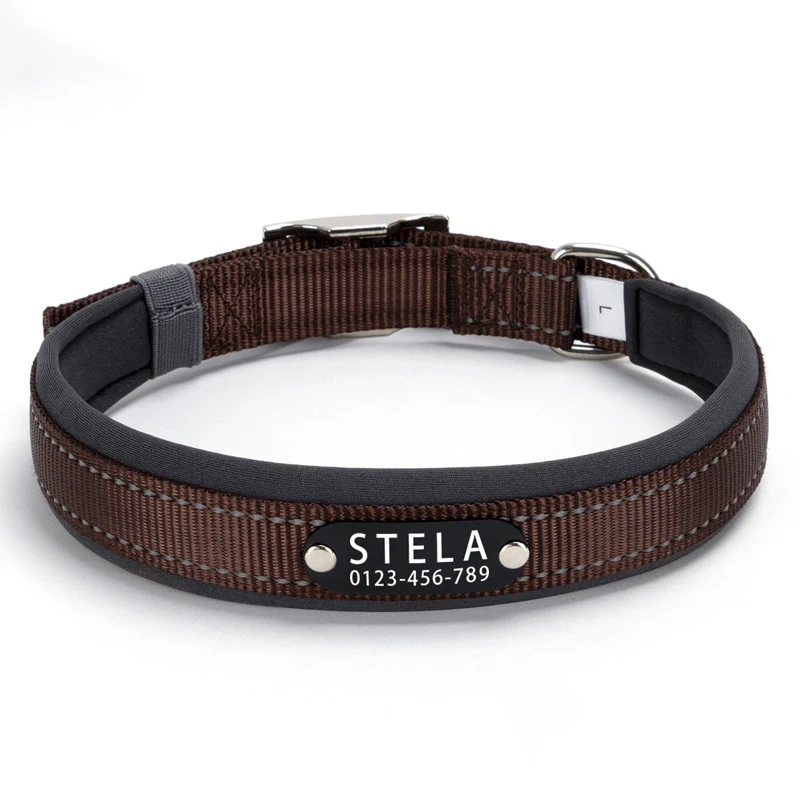Reflective Dog Collar Personalized Pet Tag Collar Custom Puppy Cat Nameplate ID Collars Engraved Comfortable Diving cloth Padded