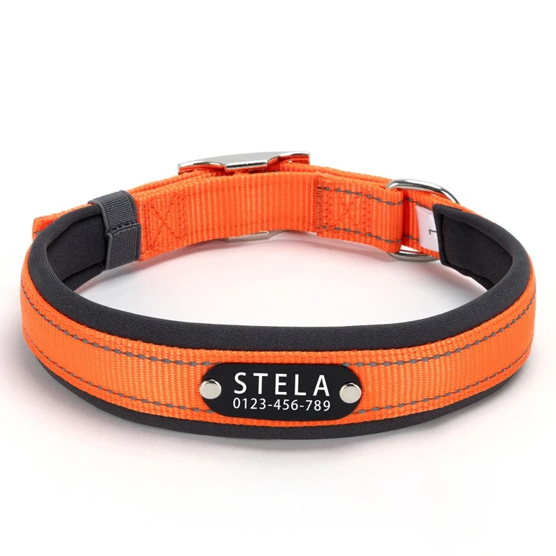 Reflective Dog Collar Personalized Pet Tag Collar Custom Puppy Cat Nameplate ID Collars Engraved Comfortable Diving cloth Padded