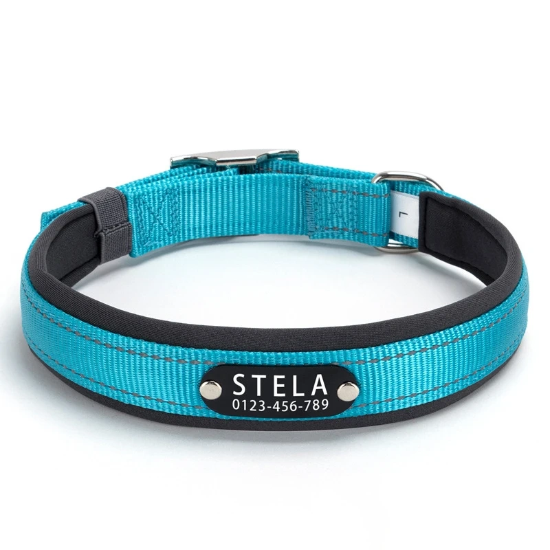 Reflective Dog Collar Personalized Pet Tag Collar Custom Puppy Cat Nameplate ID Collars Engraved Comfortable Diving cloth Padded