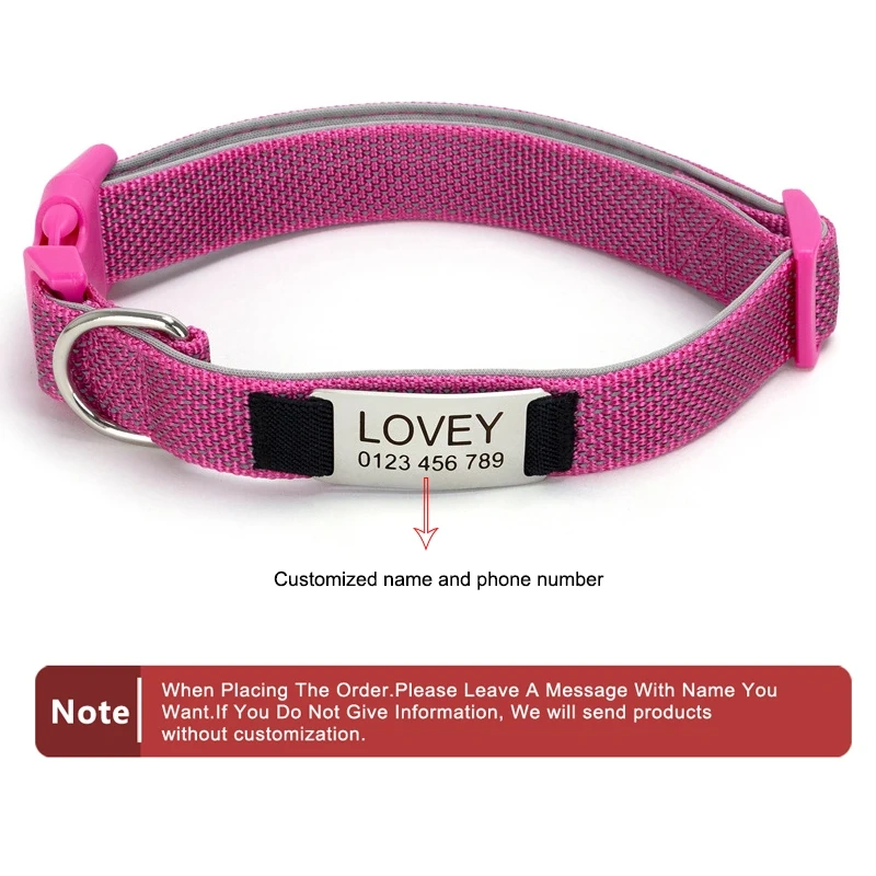 Personalized Dog Collar with Removable Engraved Tag Nylon Reflective Strap Solid Metal D-Ring Color Adjustable Buckle Pet collar
