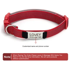 Personalized Dog Collar with Removable Engraved Tag Nylon Reflective Strap Solid Metal D-Ring Color Adjustable Buckle Pet collar