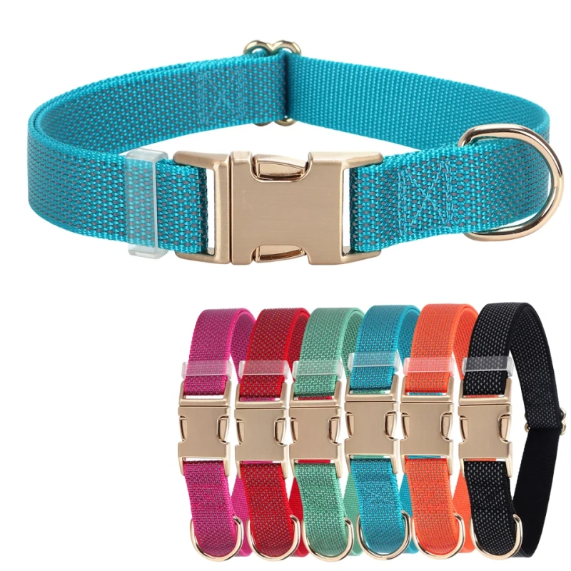 Glow Castle Solid Reflective Eco-friendly Nylon Dog Collar Luxury Metal Buckle Personalized Engraved Durable Training Leash
