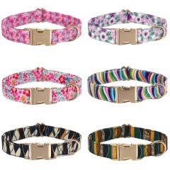 Personalized Dog Id Tag Collars Luxury Pet Necklace Floral Print Puppy Neck Strap Adjustable Cat Necklace Anti-Lost Dog Supplies