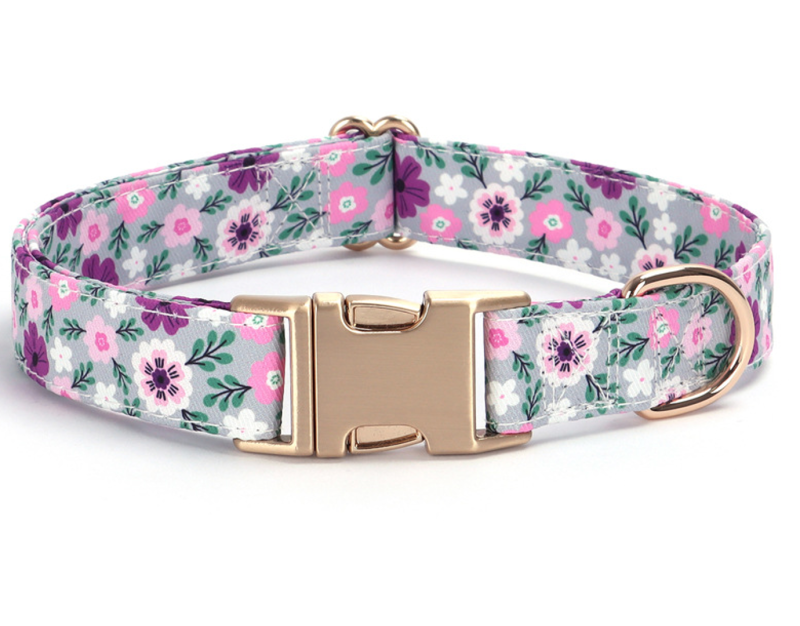 Personalized Dog Id Tag Collars Luxury Pet Necklace Floral Print Puppy Neck Strap
