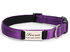Reflective Nylon Dog Collar Adjustable Engraved Name Plate Pet Dog Collar Personalized