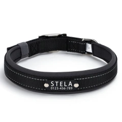 Reflective Dog Collar Personalized Pet Tag Collar Custom Puppy Cat Nameplate ID Collars Engraved Comfortable Diving cloth Padded