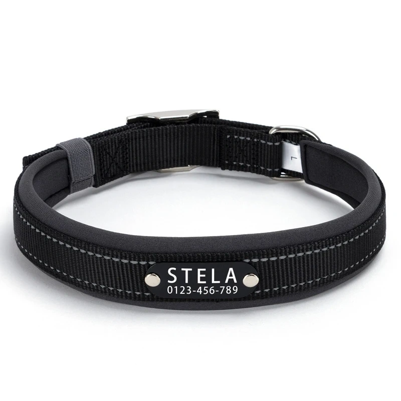 Reflective Dog Collar Personalized Pet Tag Collar Custom Puppy Cat Nameplate ID Collars Engraved Comfortable Diving cloth Padded