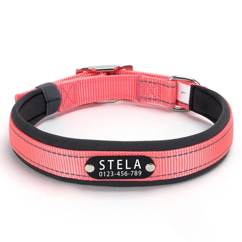 Reflective Dog Collar Personalized Pet Tag Collar Custom Puppy Cat Nameplate ID Collars Engraved Comfortable Diving cloth Padded