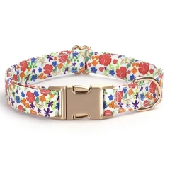 Personalized Dog Id Tag Collars Luxury Pet Necklace Floral Print Puppy Neck Strap Adjustable Cat Necklace Anti-Lost Dog Supplies