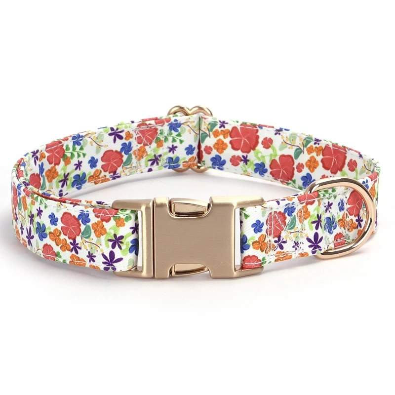 Personalized Dog Id Tag Collars Luxury Pet Necklace Floral Print Puppy Neck Strap Adjustable Cat Necklace Anti-Lost Dog Supplies
