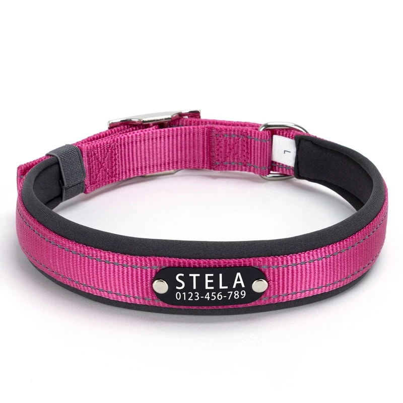 Reflective Dog Collar Personalized Pet Tag Collar Custom Puppy Cat Nameplate ID Collars Engraved Comfortable Diving cloth Padded