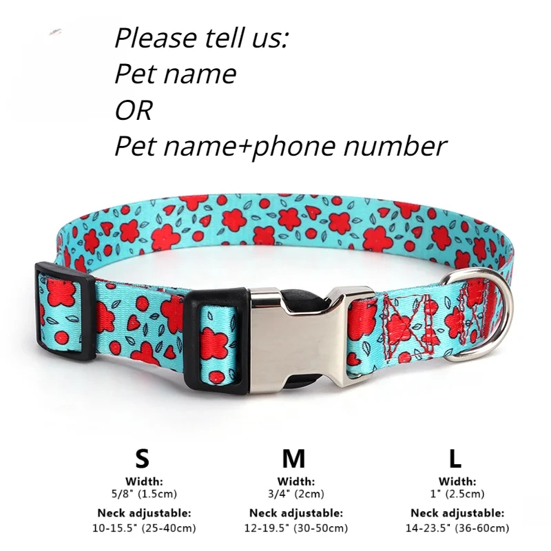 Custom Large Dog Collar Cute Print Personalized Pet Collar Nylon Puppy Dogs ID Collars Engraved Name for Small Medium Large Dog