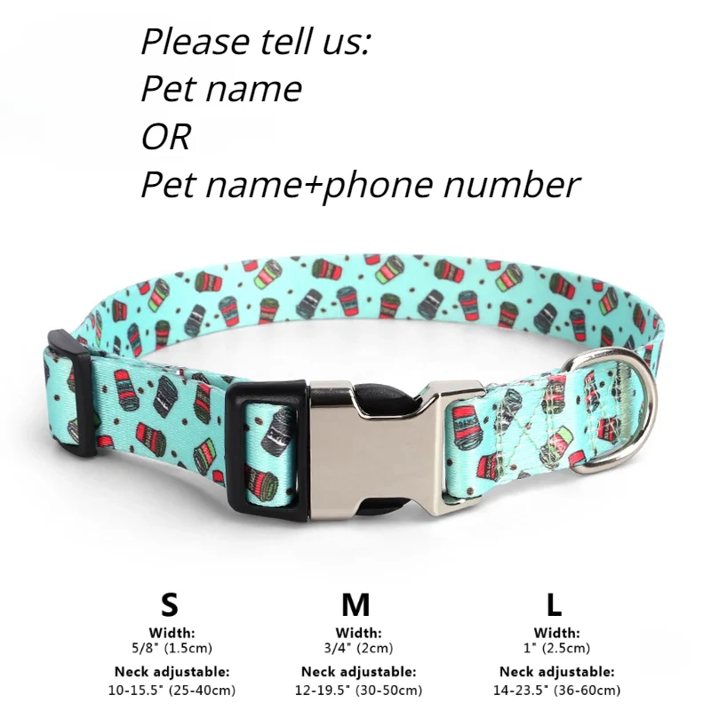 Custom Large Dog Collar Cute Print Personalized Pet Collar Nylon Puppy Dogs ID Collars Engraved Name for Small Medium Large Dog