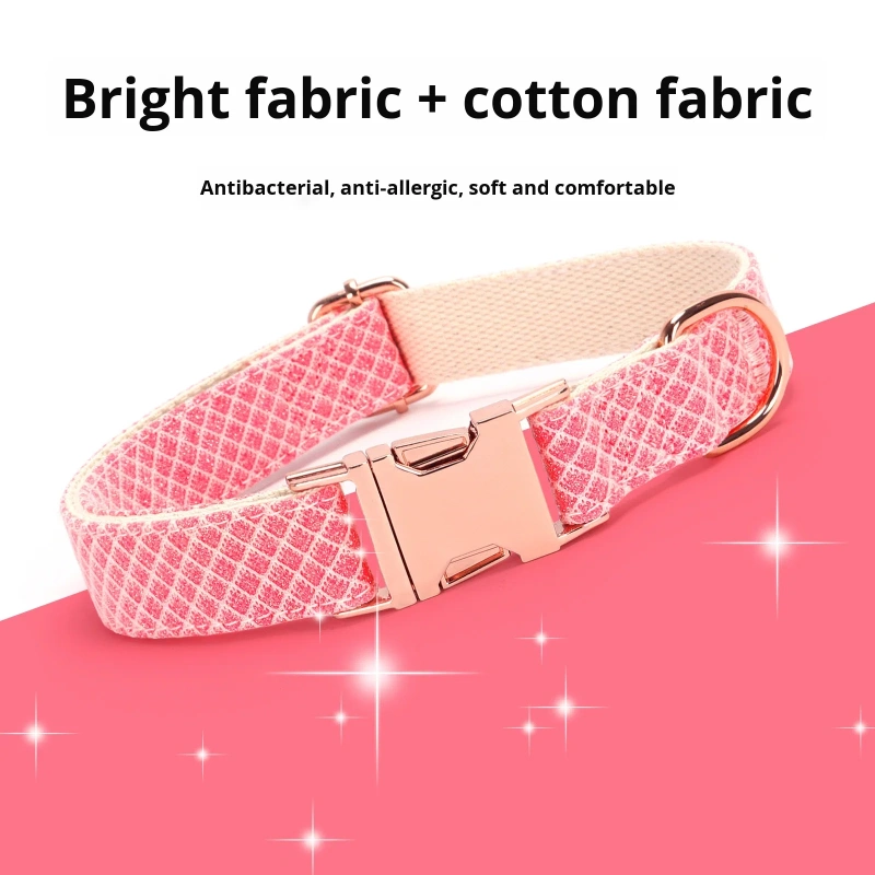 Personalized Engravable Luxury Polyester Pet Collar Set | Pink Plaid Bow Tie & Leash with Custom Name/Logo Shiny Design